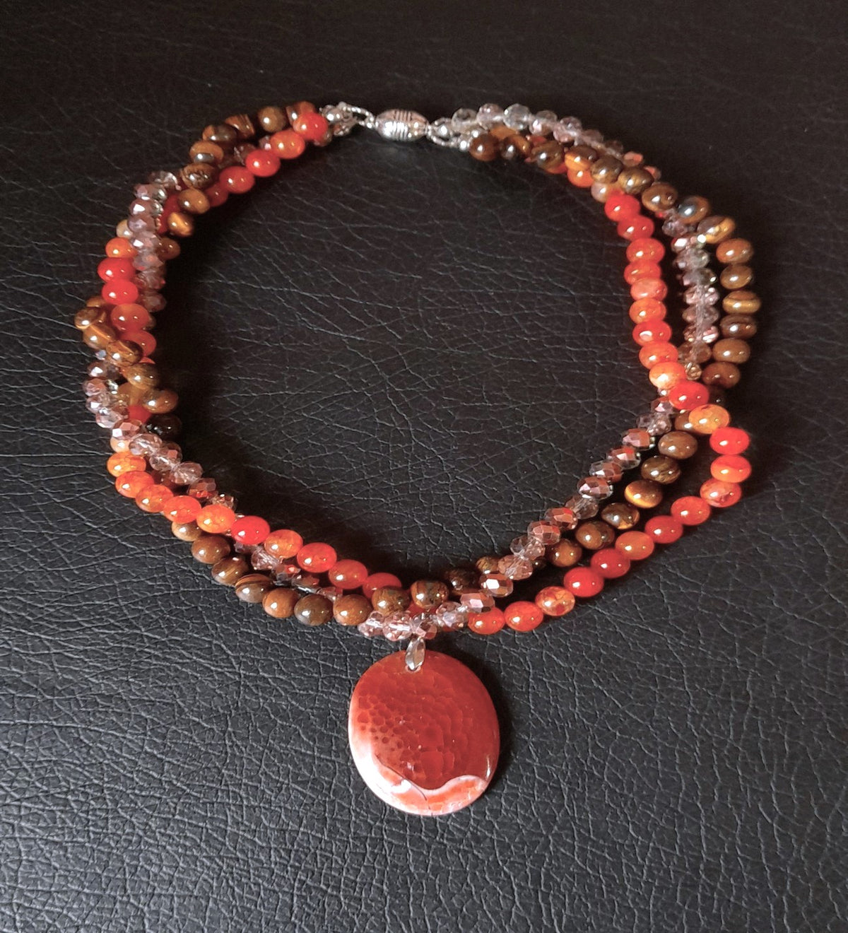 Tiger's Eye Agate Crystal Evil Eye Protection and Courage Necklace
