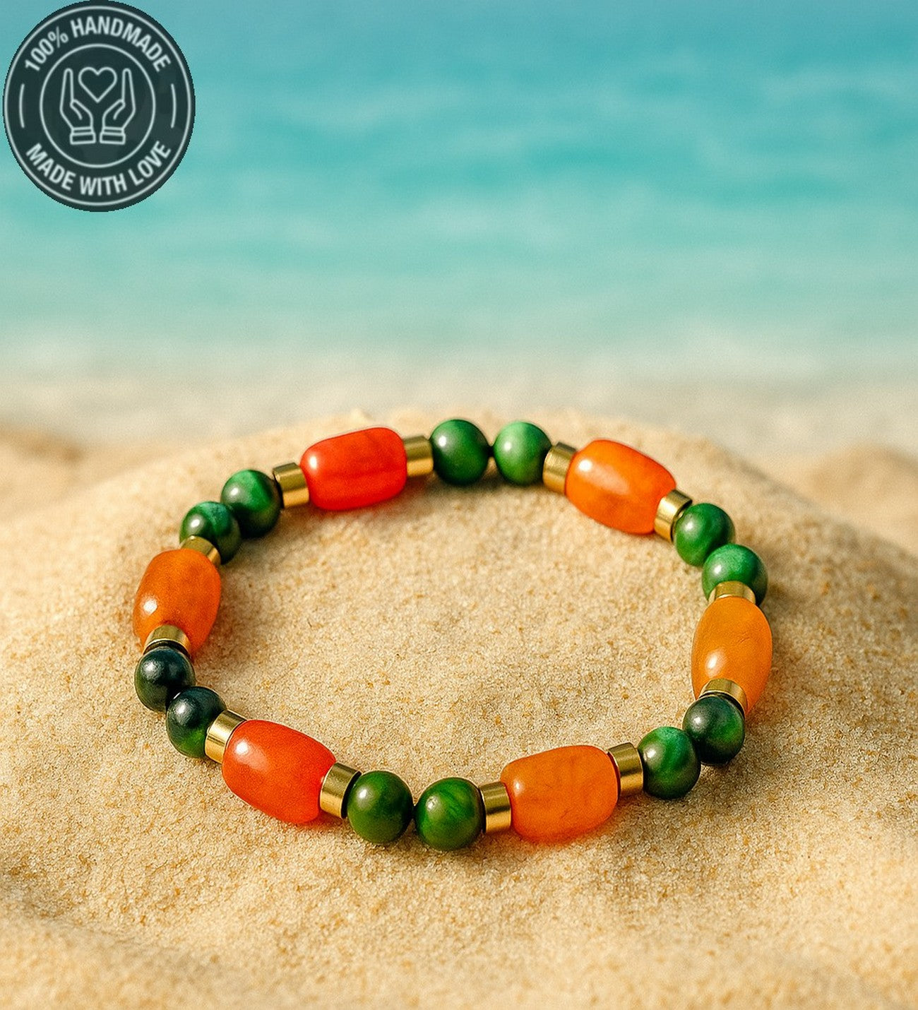 Turuncu Akik Yeşil Kaplan Gözü Nazara Karşı Etkili Şans Ve Şifa Için Bileklik