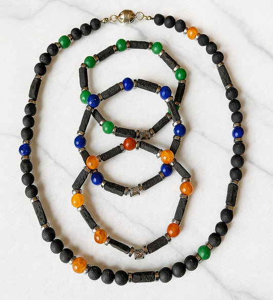 Lava Stone Agate Multi Necklace and Bracelet Set for Your Every Meaningful Moment
