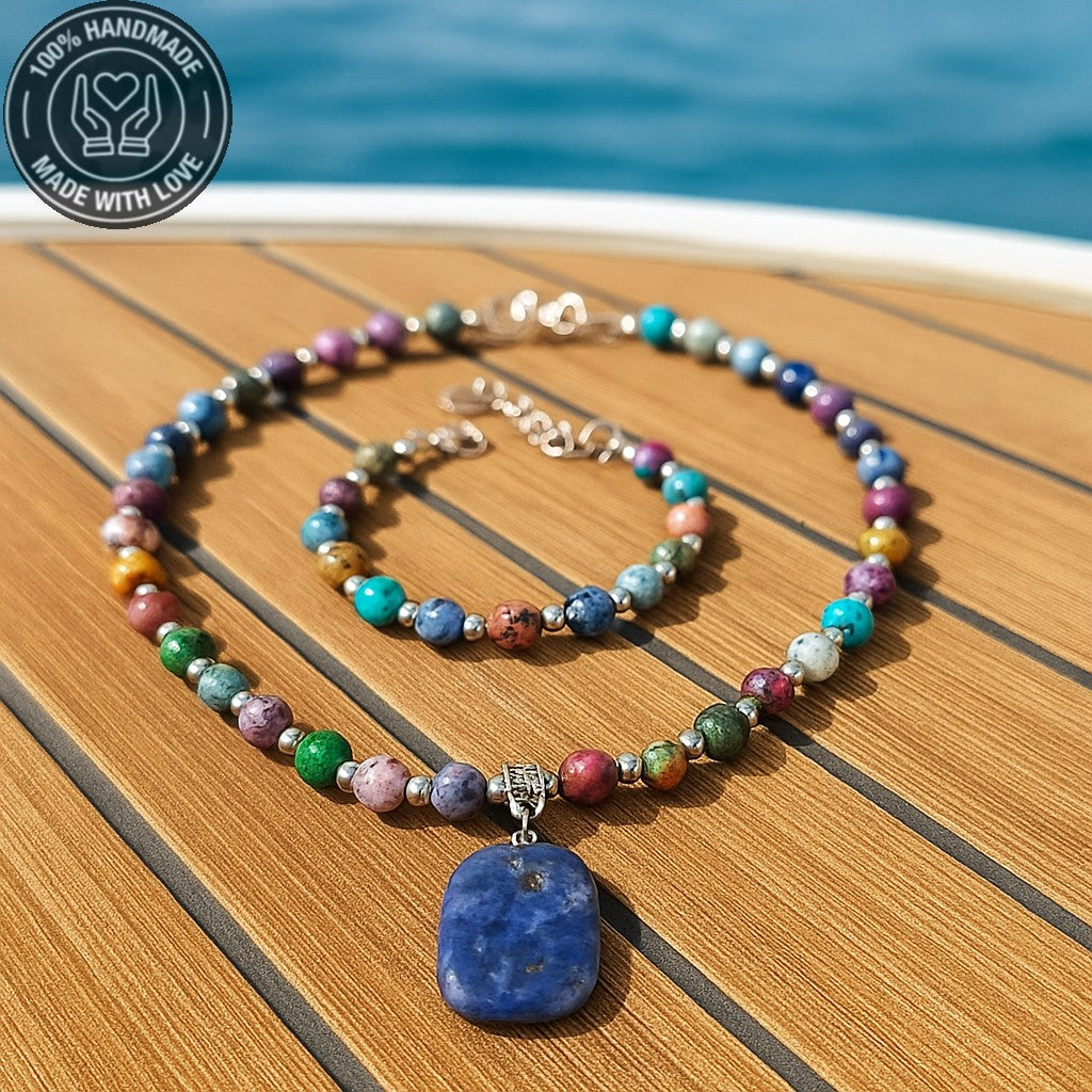 Jasper Çok Renkli Denge, Huzur Ve Enerji Kolye Bileklik Seti
