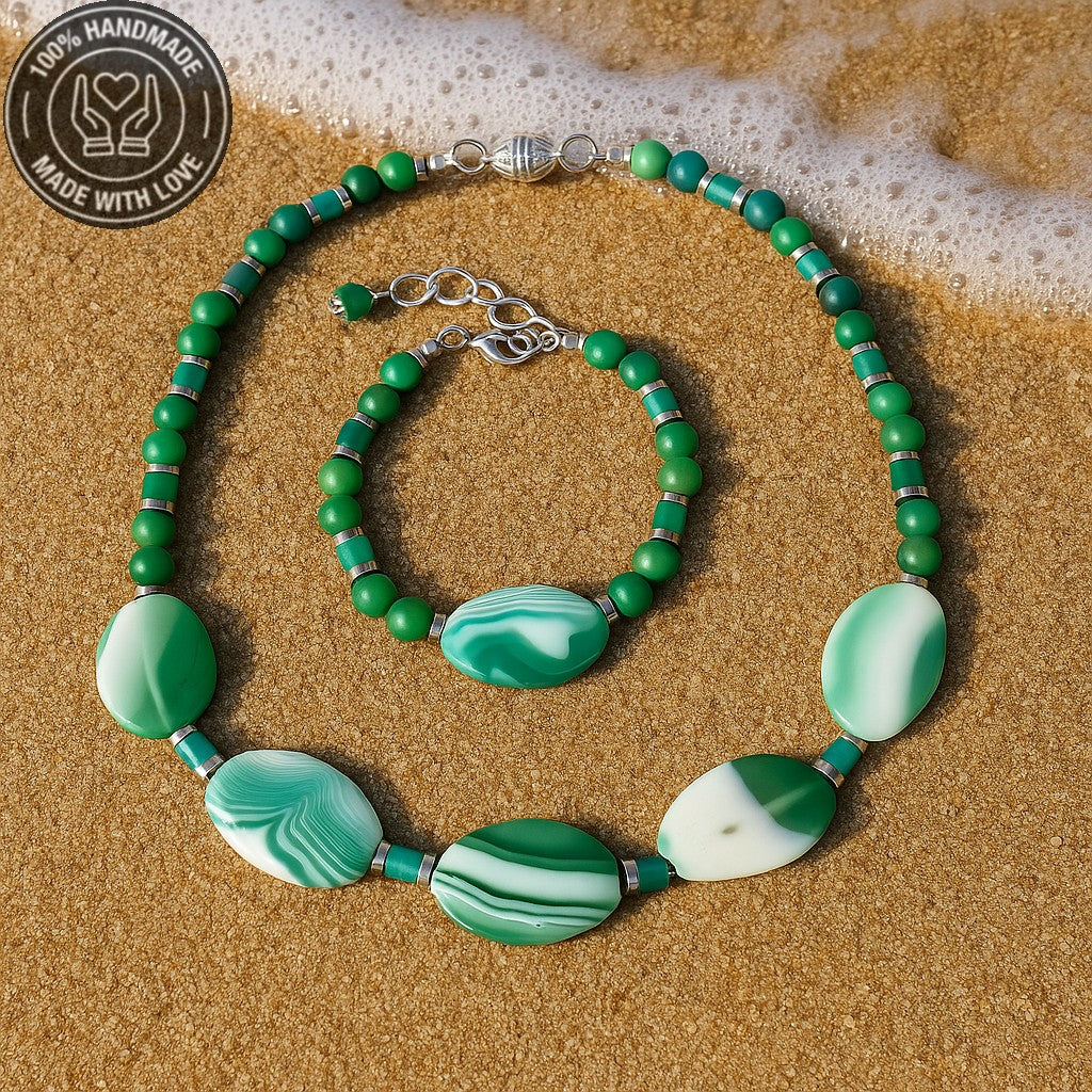 Yeşil Akik Nazardan Korunma Huzur Ve Şans Kolye Bileklik Seti