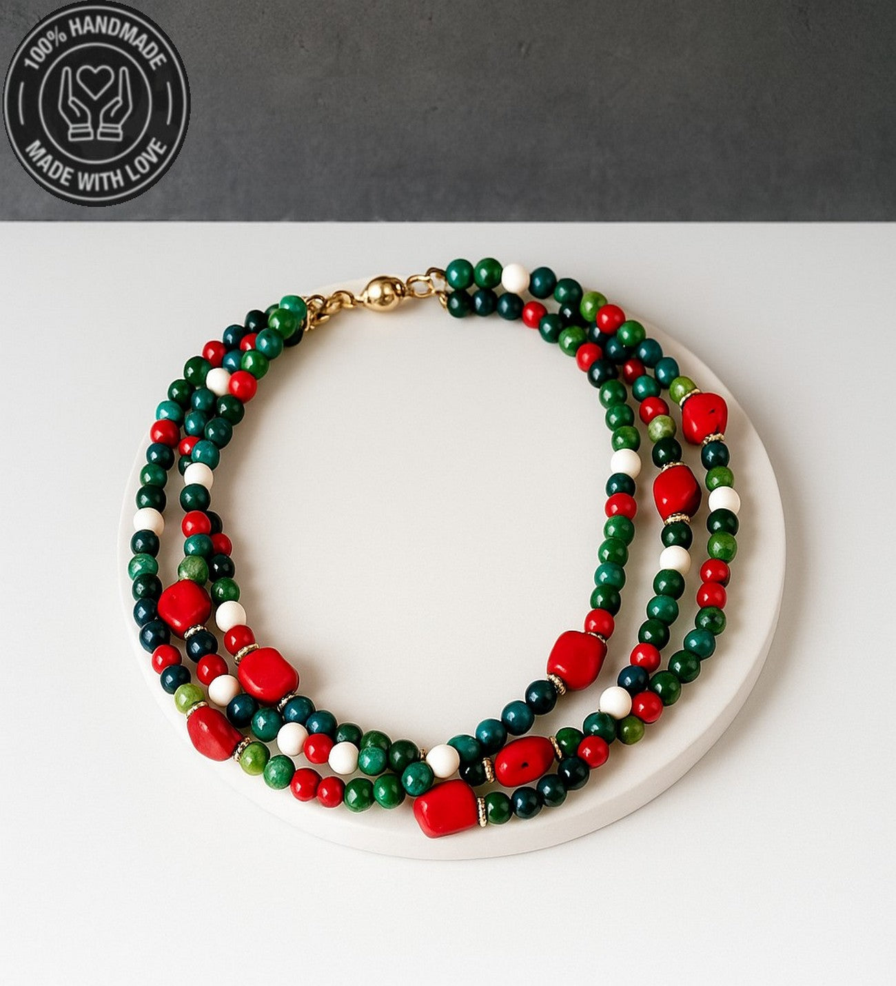 Mercan Akik Havlit Denge Huzur Ve Nazar Koruması Için 3 Sıralı Kolye