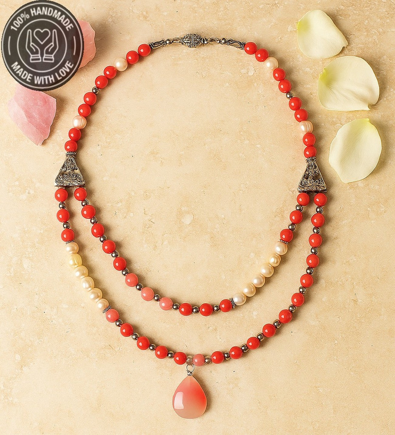 İnci Pembe Kuvars Iki Sıralı Özgüven Huzur Ve Zarafet Kolyesi