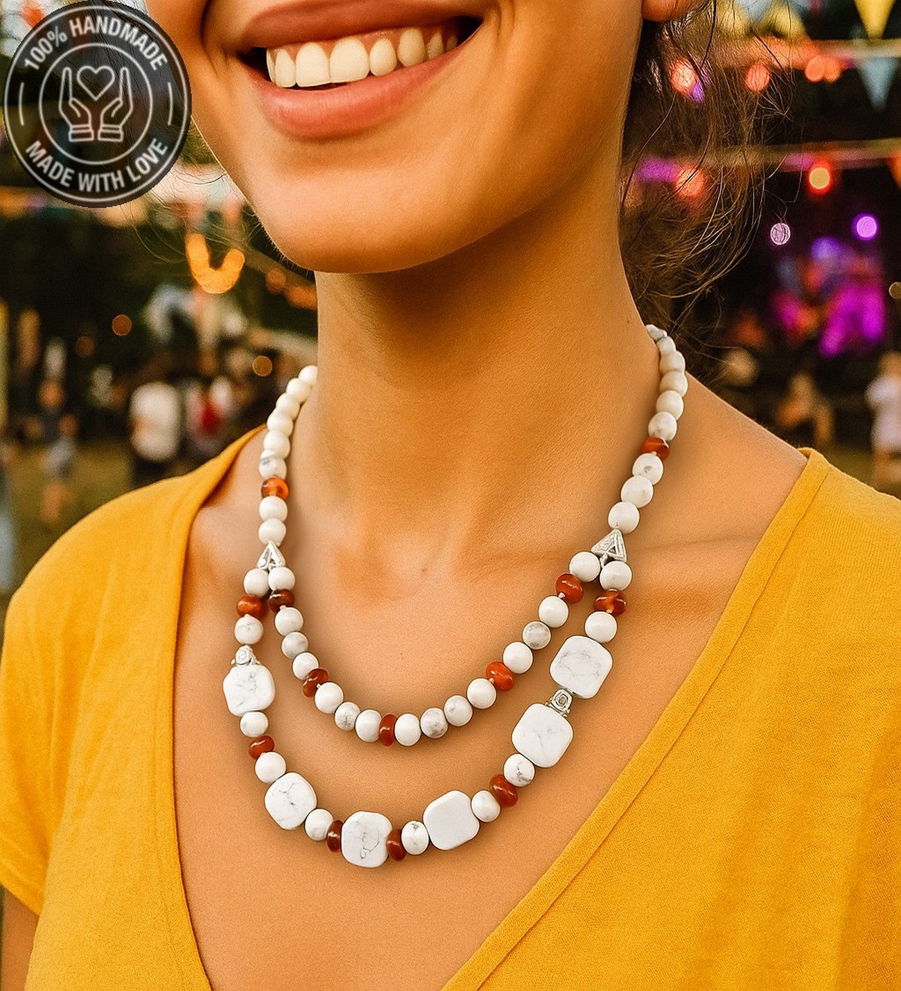 Havlit Kehribar Iki Sıralı Huzur, Bereket Ve Denge Kolyesi