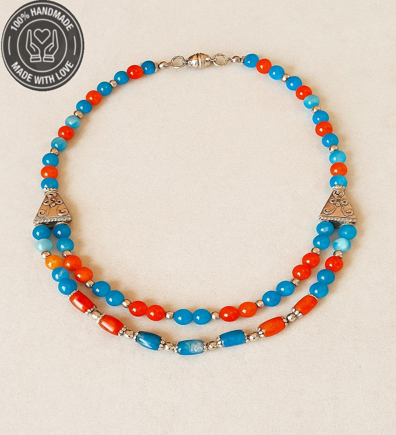 Turuncu Akik Mavi Akik Enerji Veren Nazara Karşı Koruyan 2 Sıralı Kolye