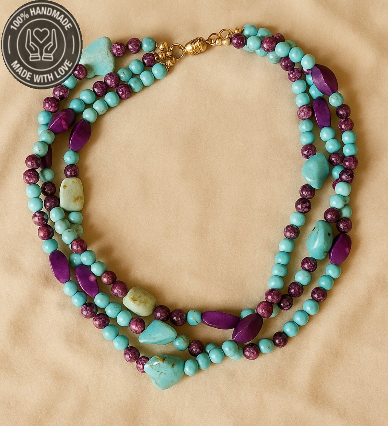 Turkuaz Ceyt 3 Sıralı Bereket Huzur Ve Iletişim Kolyesi