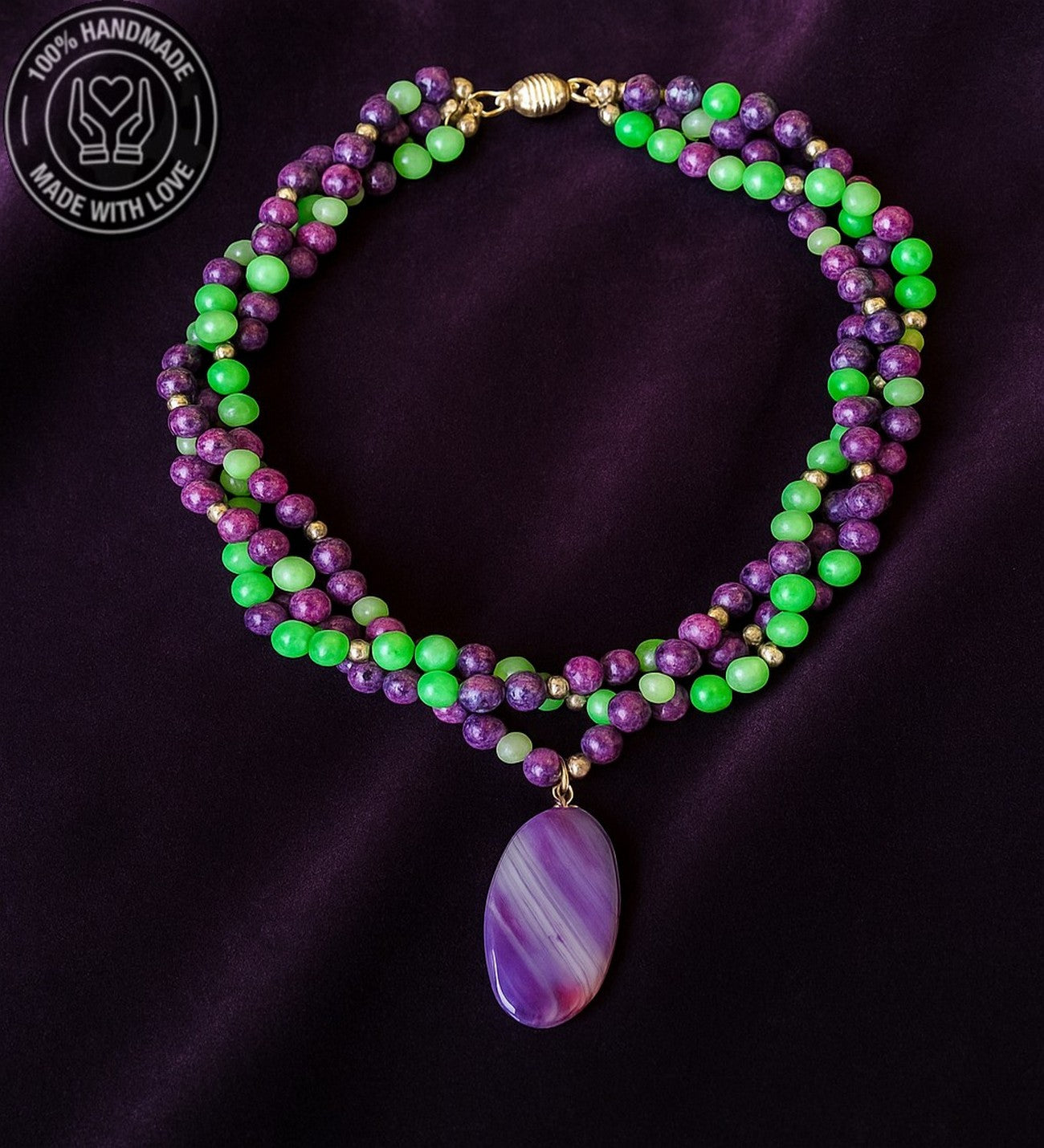 Yeşil Ceyt Bordo Ceyt 3 Sıralı Bereket Ve Canlılık Ve Huzur Kolyesi