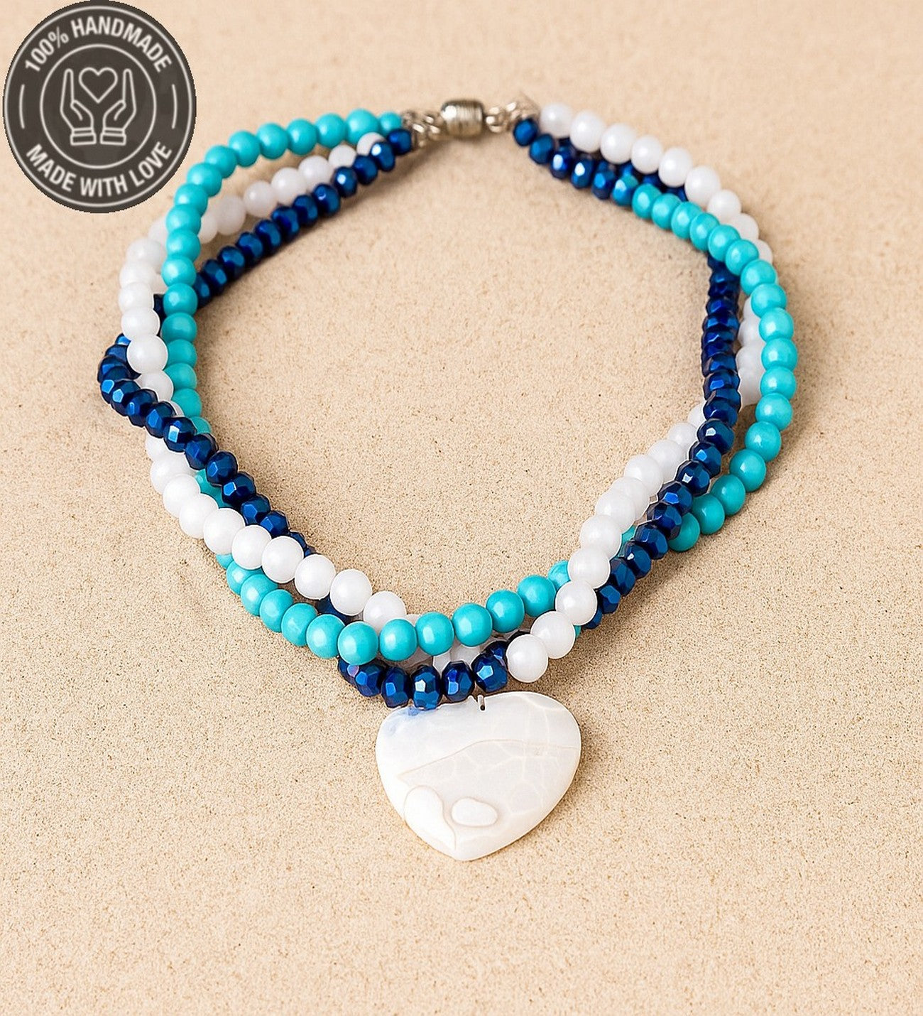 Dumanlı Akik Turkuaz Kristal Stres Azaltma Kaygı Azaltma Ve Nazar Koruması 3 Sıralı Kolye