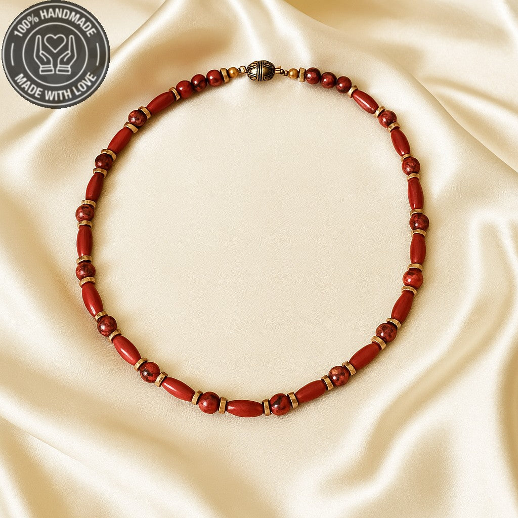 Kırmızı Jasper Ahşap Kararlılık Canlılık Ve Güç Kolyesi