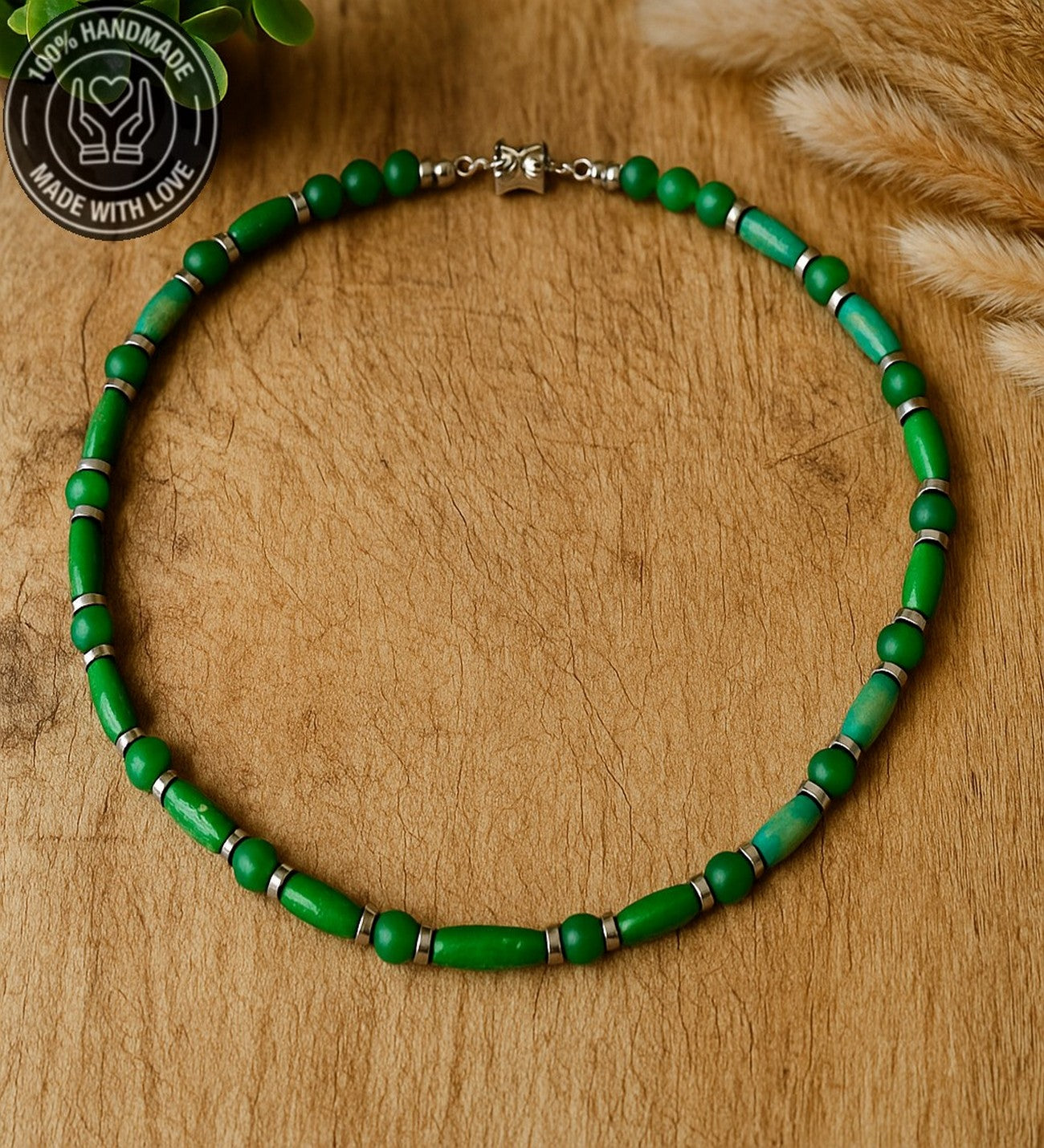 Yeşik Akik Doğal Enerji Kaynağı Ahşap Kolye