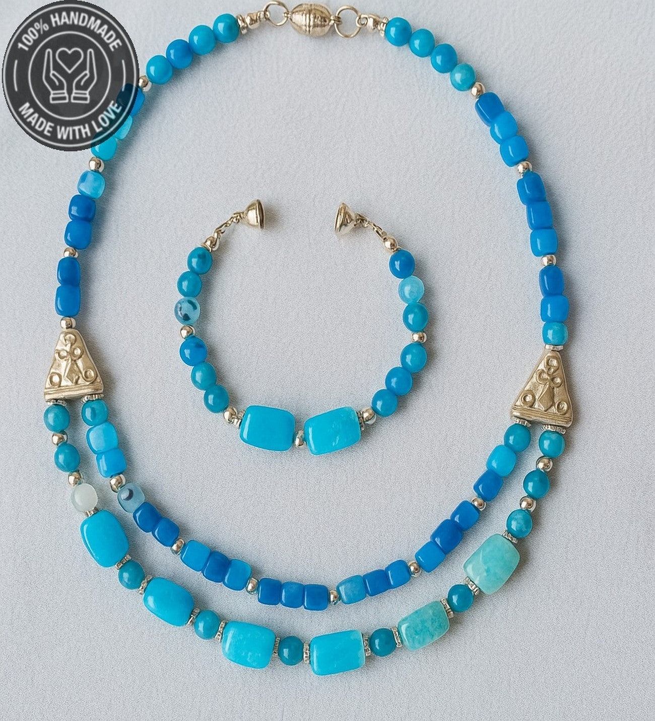 Akik Iki Sıralı Nazardan Koruyan Kolye