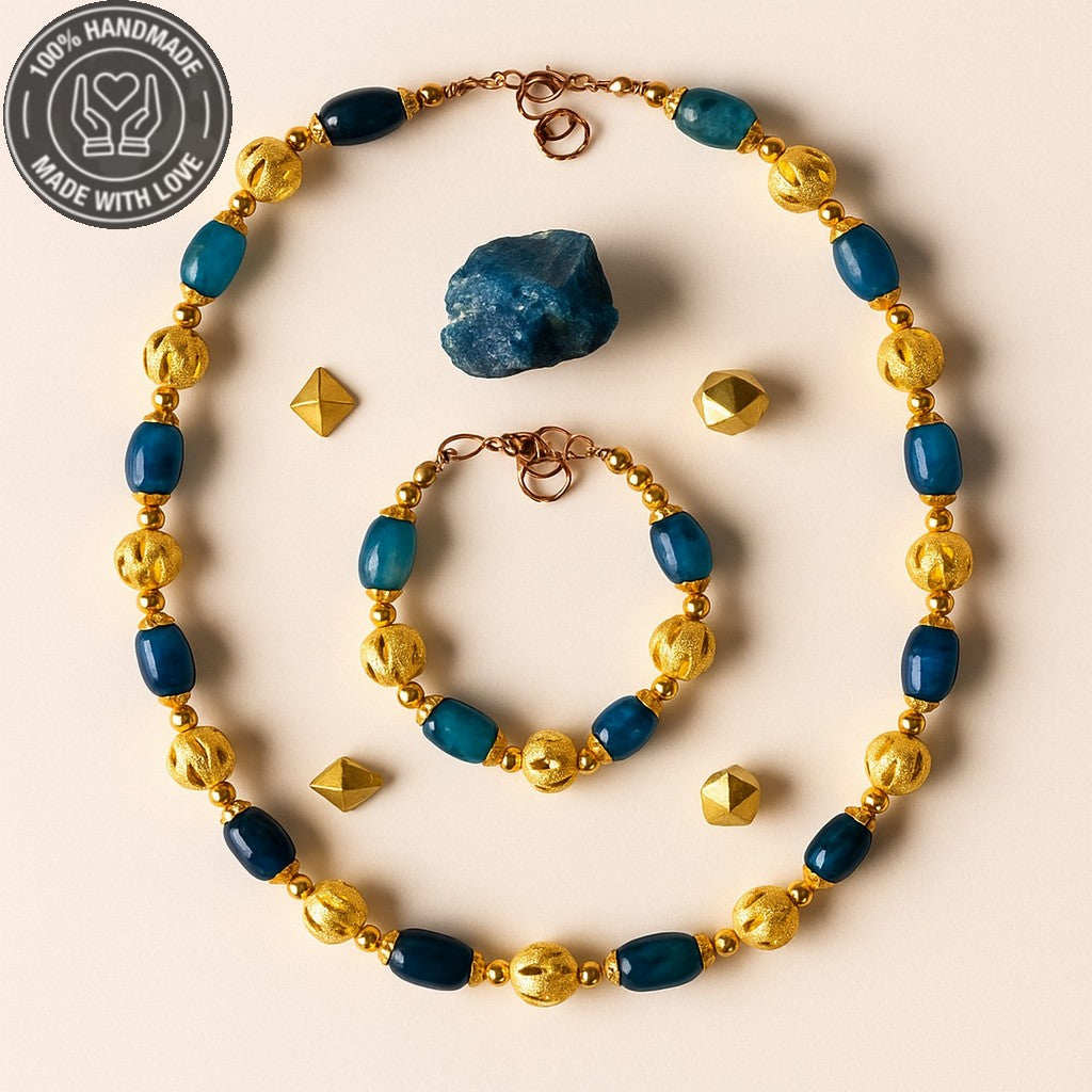 Mavi Akik Iletişim, Ifade Ve Iyimserlik Kolye Bileklik Seti