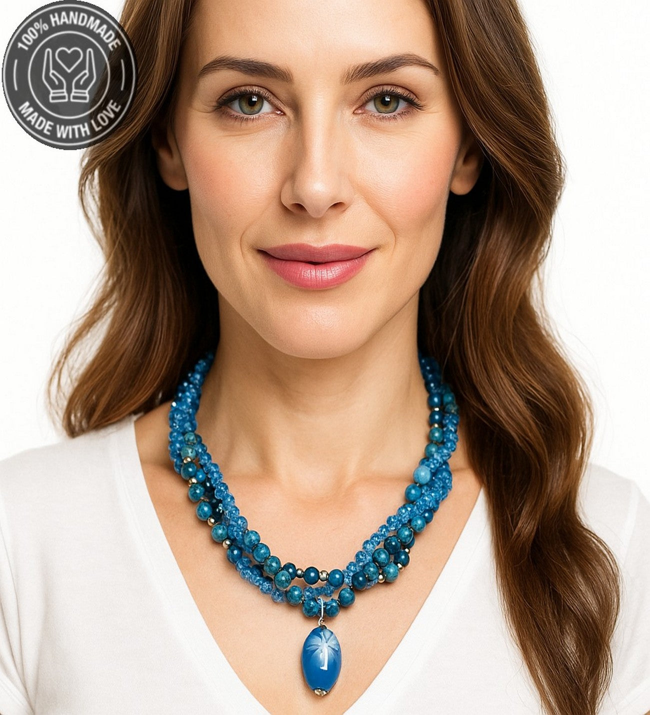 Mavi Akik Mavi Jasper Mavi Kristal Üç Sıralı Tutku, Nazardan Koruma Ve Enerji Kolyesi