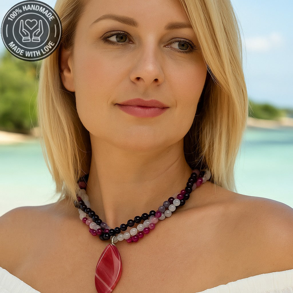 Mor Akik Pembe Akik Dumanlı Akik3 Sıralı Sezgileri Güçlendirme Ve Nazardan Koruma Kolyesi