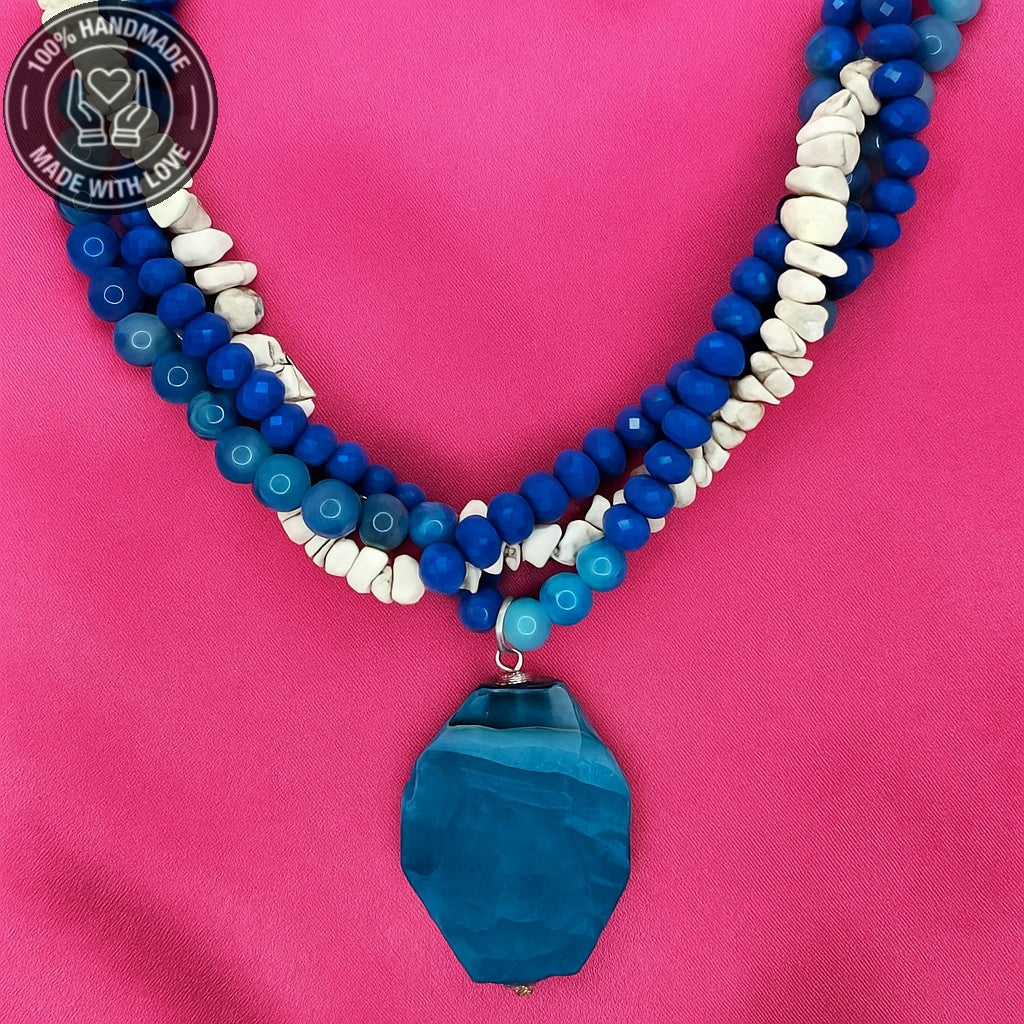 Mavi Akik Havlit Kristal İç Huzur Ve Ruhsal Farkındalık Kolyesi