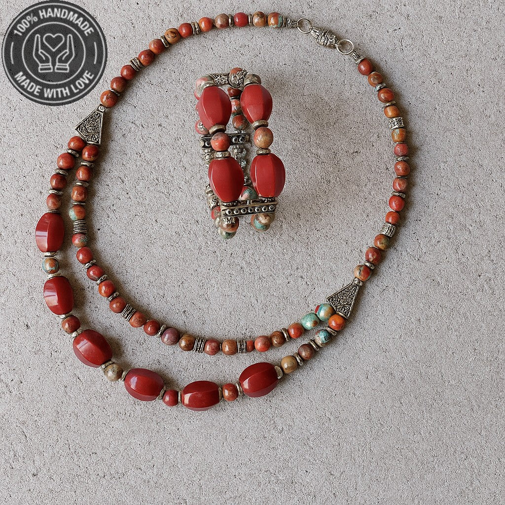 Stres Azaltıcı Ve Denge İçin İmparator Jasper Bordo Havlit Kolye Bileklik Seti