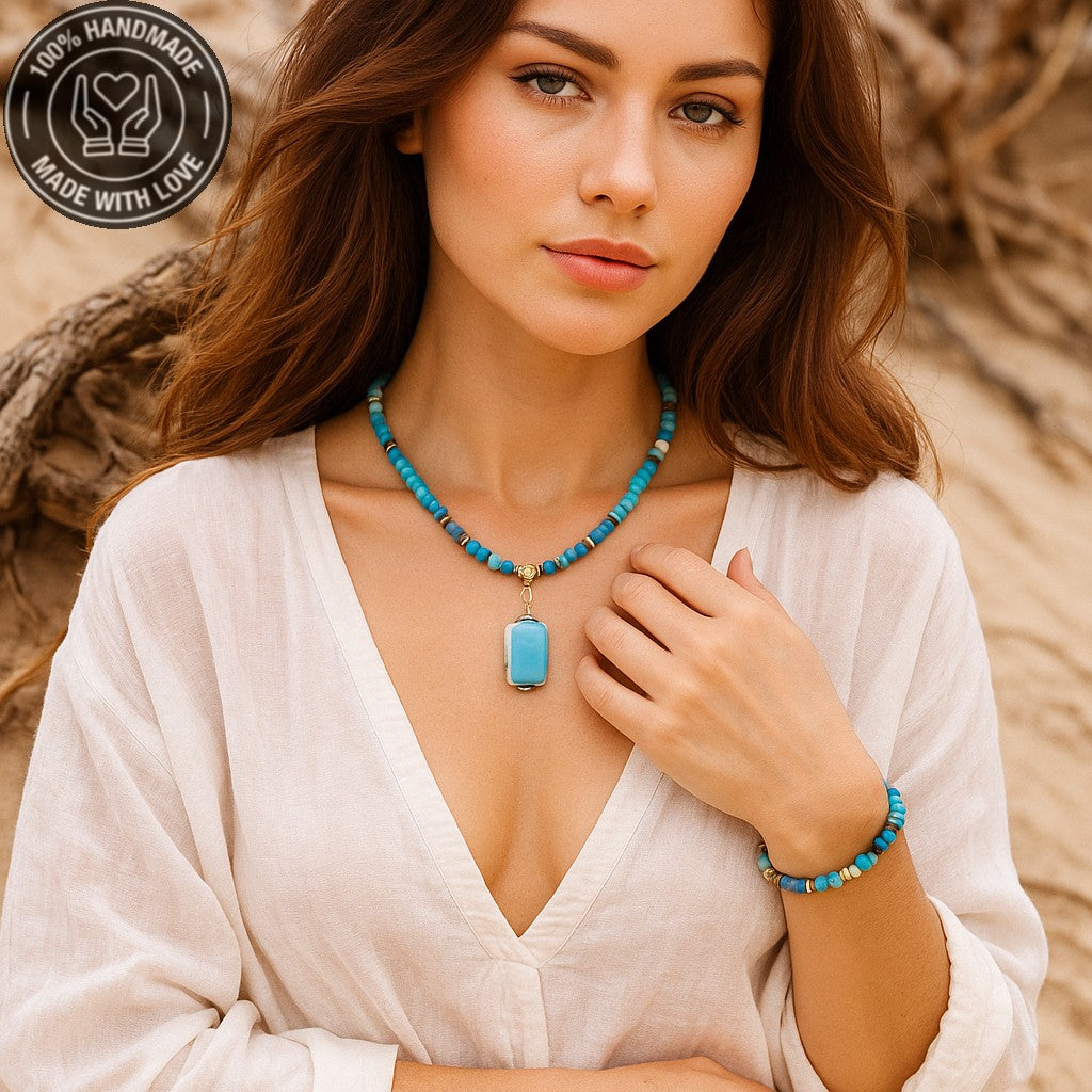 Huzur, Nazar Koruması Ve İletişim Gücü İçin Mavi Akik Kolye Bileklik Seti