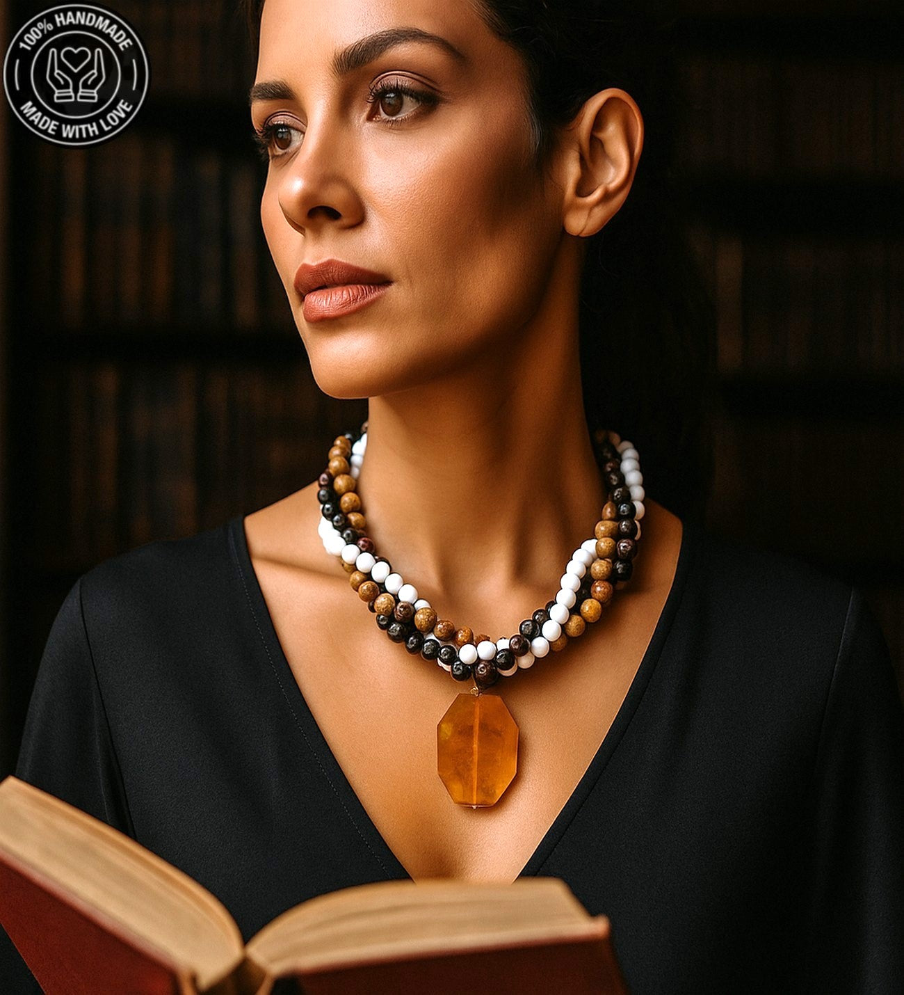 Akik Jade Üç Sıralı Denge, Şifa Ve Huzur Kolyesi