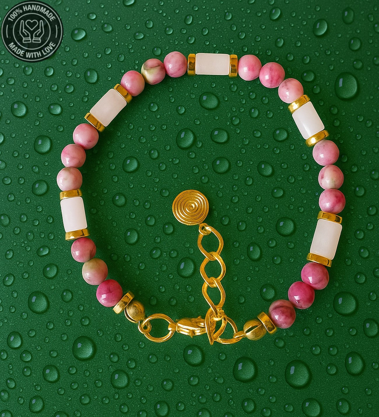 Enerji, Şans Ve Bolluk Getiren Pembe Yeşil Ceyt Kadın Bileklik