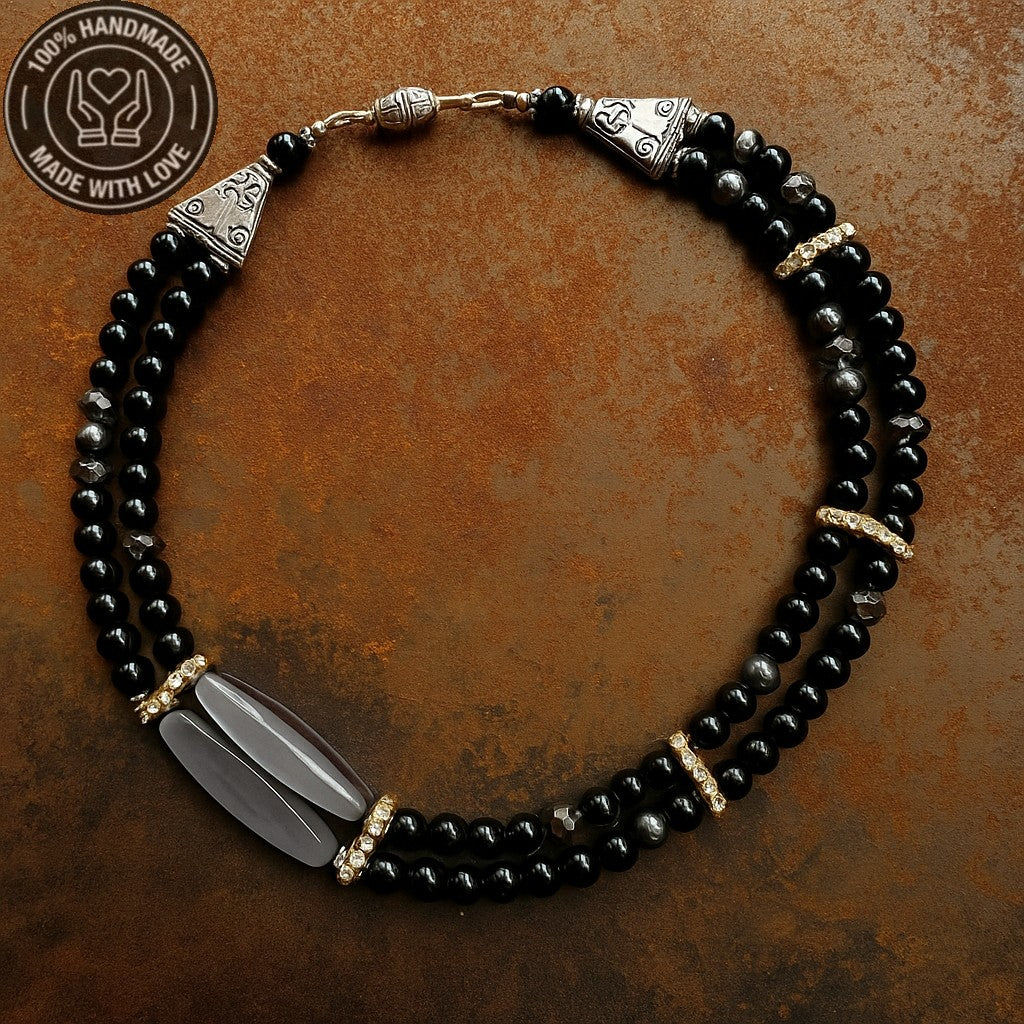 Oniks Sedef Nazardan Koruma Ve Zihin Açıklığı Için 2 Sıralı Kolye