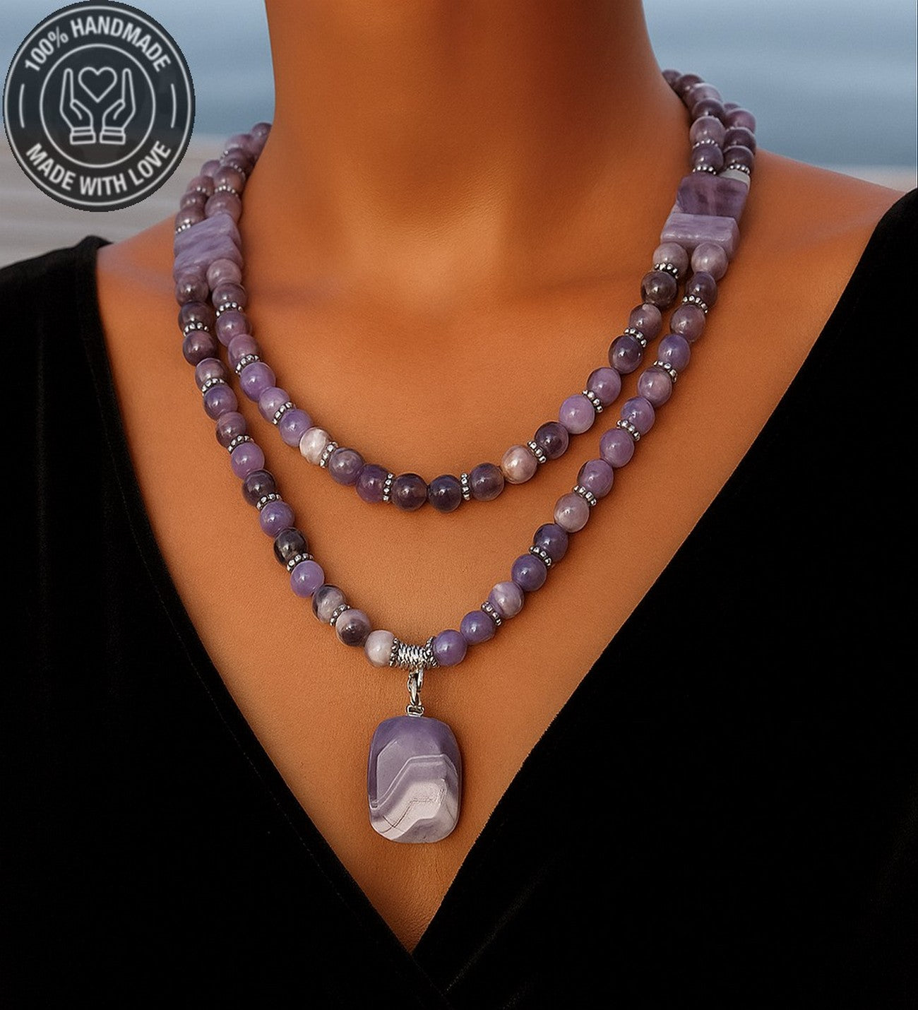Ametist Stres Azaltma Aura Temizleme Sezgi Güçlendirme Premium Kolye Bileklik Seti