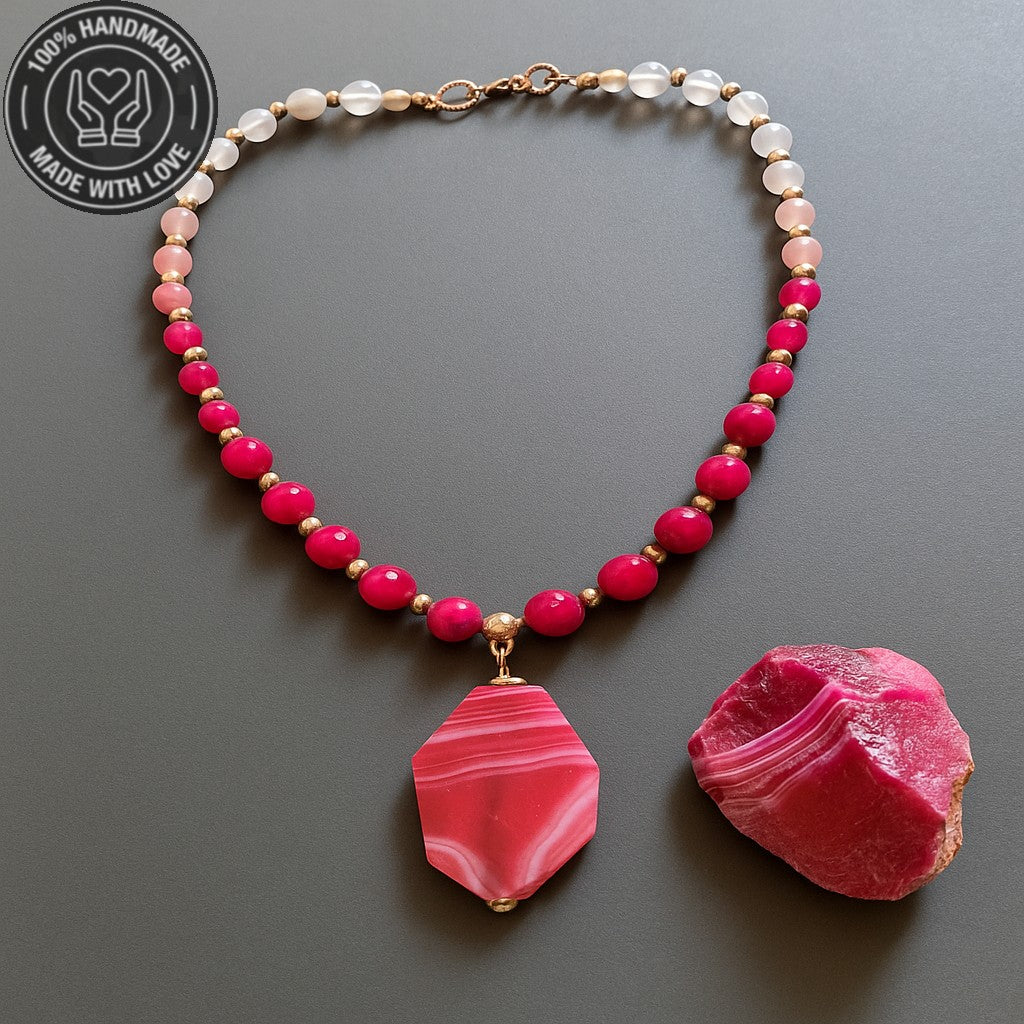 Pembe Akik Ceyt Sevgi Uyum Ve Şifa Kolyesi