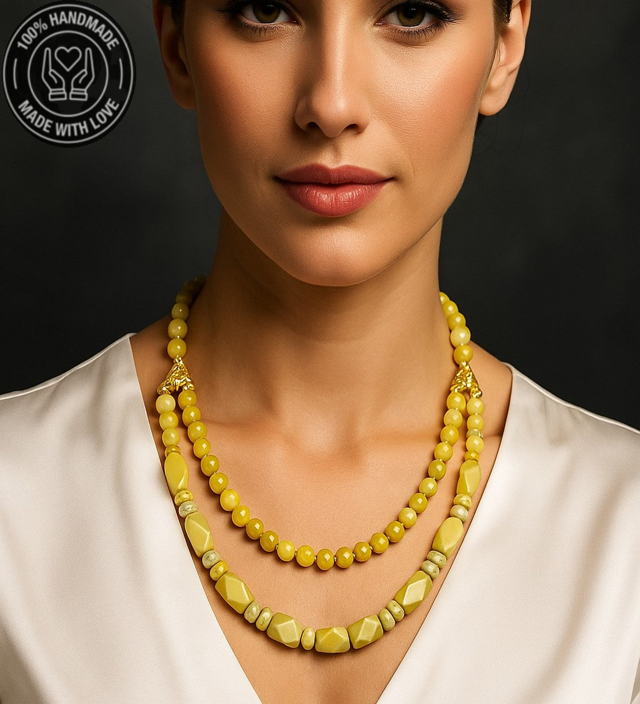 Peridot (zebercet ) Iki Sıralı Bolluk Ve Şifa Kolyesi