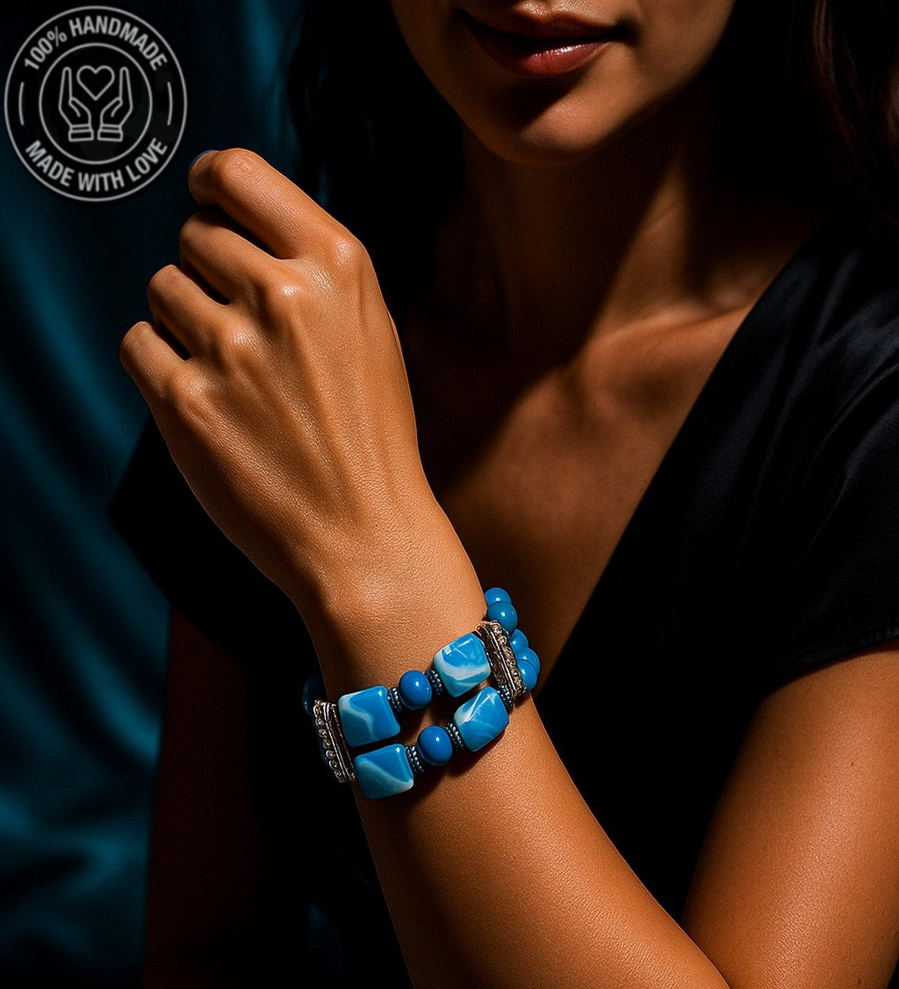 Mavi Akik Negatif Enerji Ve Nazar Kalkanı Iki Sıralı Premium Bileklik