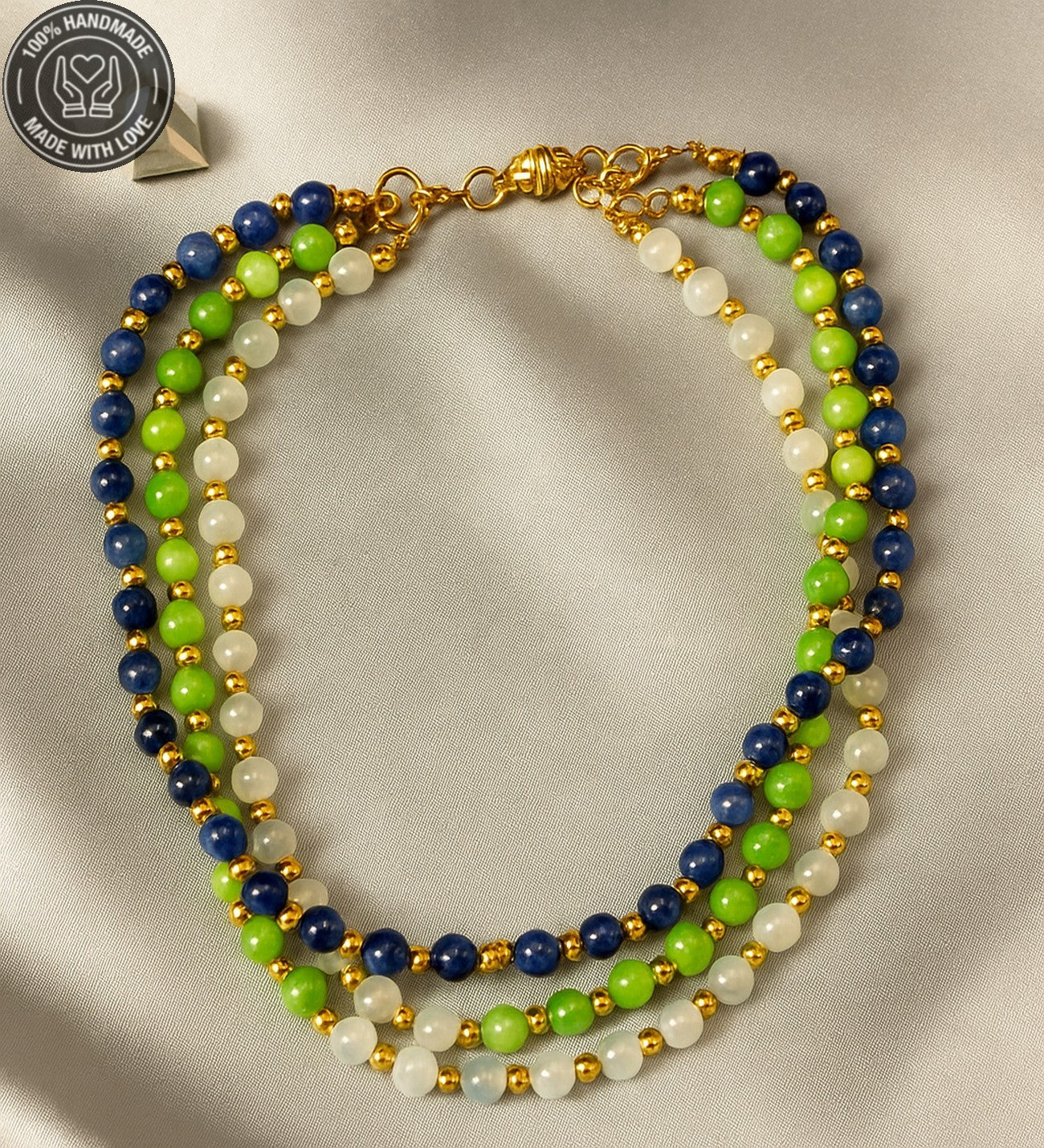 Kuvars Akik Ceyt Ayrılabilen Üç Sıralı Şifa Denge Ve Nazardan Kornma Kolyesi