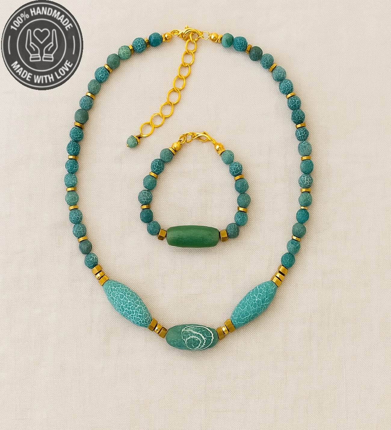 Yeşil Akik Nazardan Koruma Ve Denge Enerjili Kolye Bileklik Seti