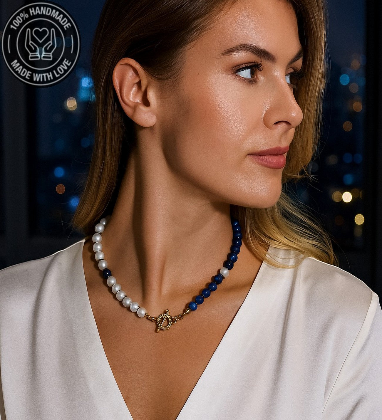 İnci Mavi Akik Sakinlik Ve Koruma Enerjili Premium Kolye