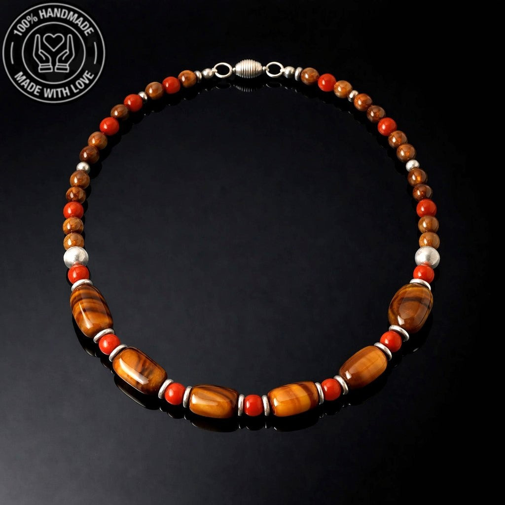 Kaplan Gözü Mercan Cesaret Saygınlık Bereket Için Elit Seri Kolye