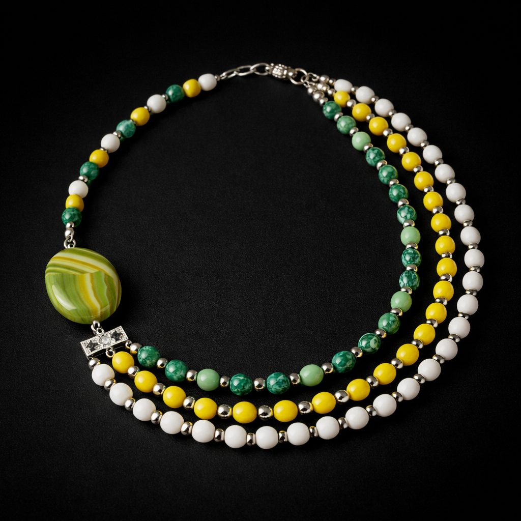 Yeşil Akik Peridot Havlit Üç Sıralı Denge, Pozitif Enerji Ve Sakinlik Kolyesi