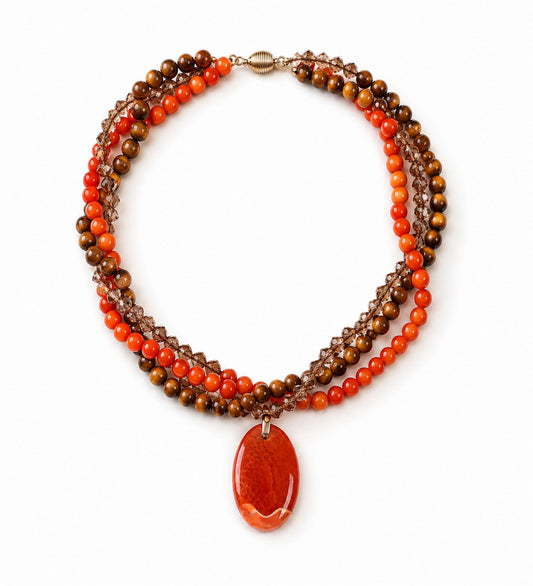 Tiger's Eye Agate Crystal Evil Eye Protection and Courage Necklace
