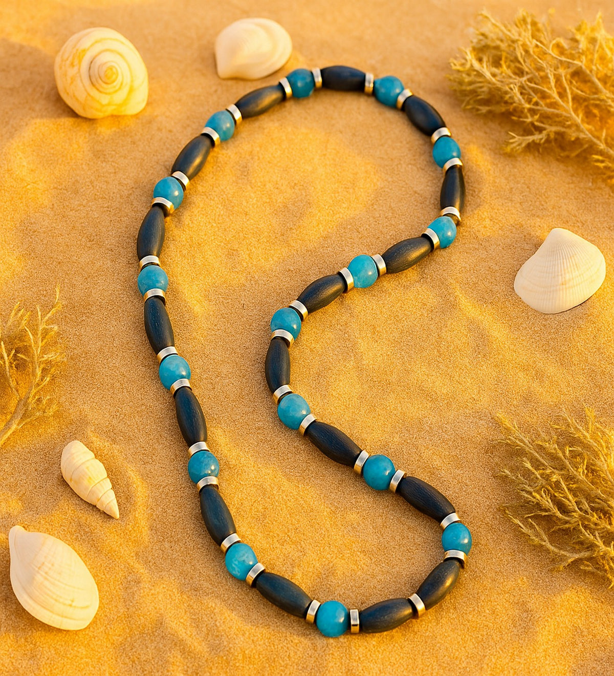 Blue Agate Wooden Communication and Evil Eye Protection Necklace