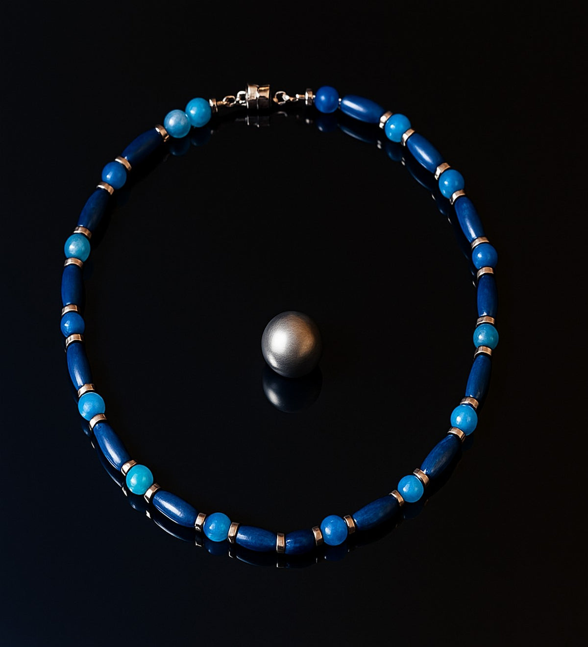 Blue Agate Wooden Communication and Evil Eye Protection Necklace