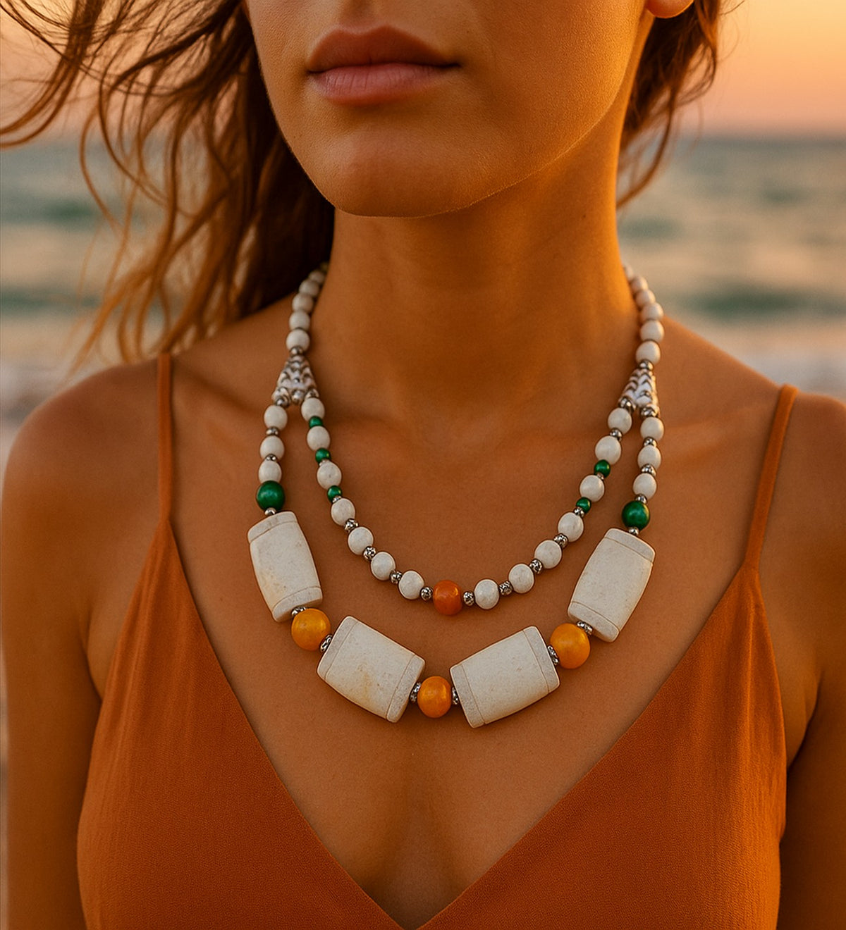 Howlite Natural Stone Necklace & Bracelet Set – Quartz, Peace and Calm