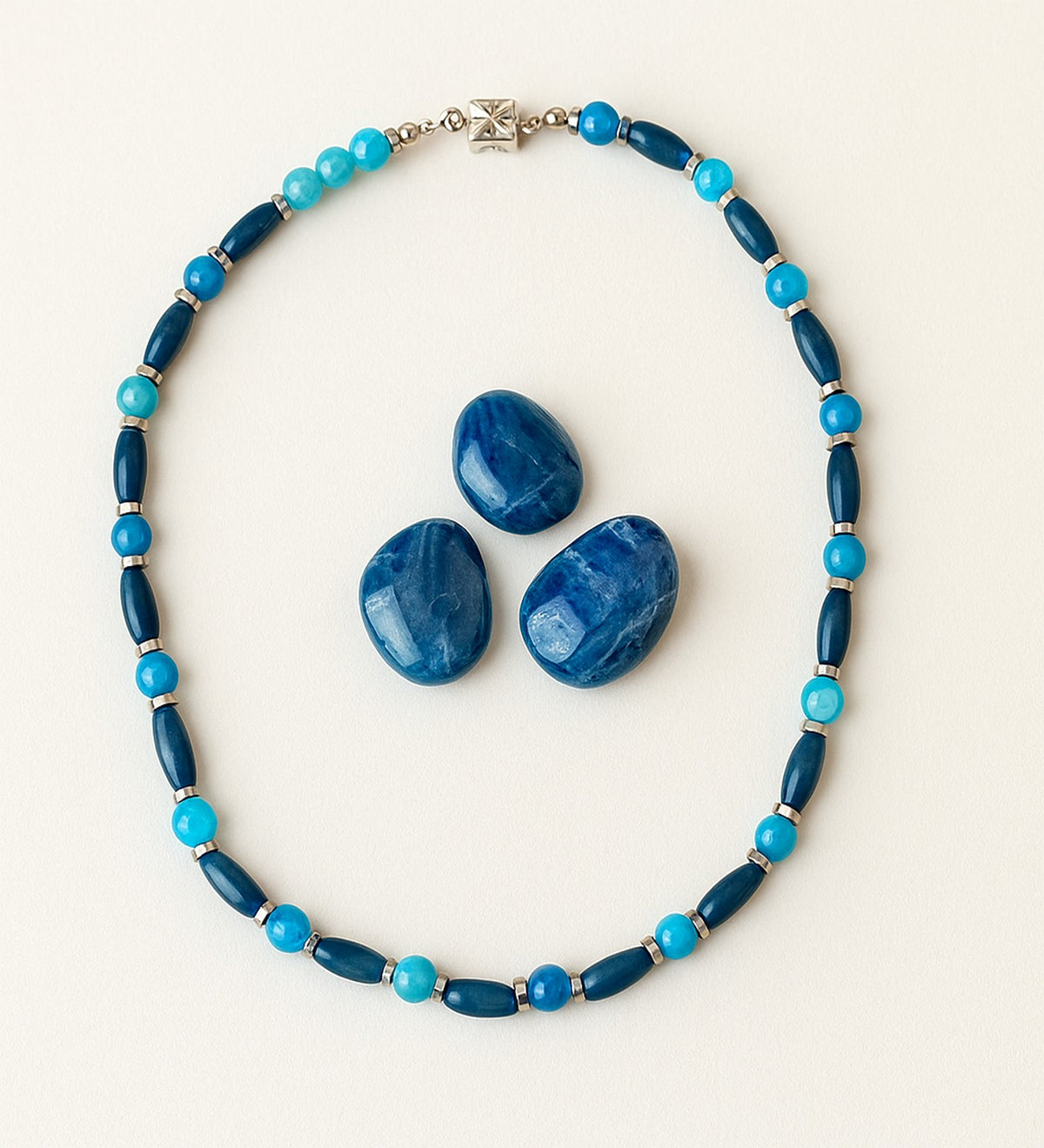 Blue Agate Wooden Communication and Evil Eye Protection Necklace