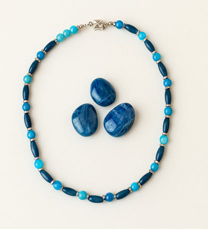Blue Agate Wooden Communication and Evil Eye Protection Necklace