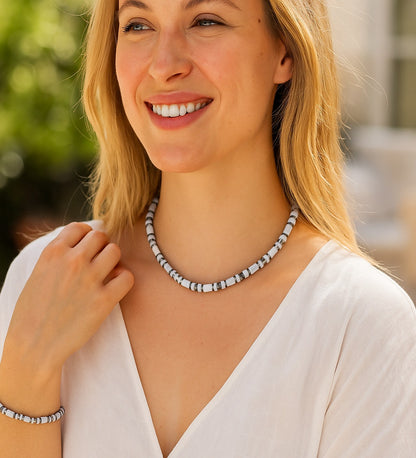 Howlite Natural Stone Necklace & Bracelet Set – Peace and Calm