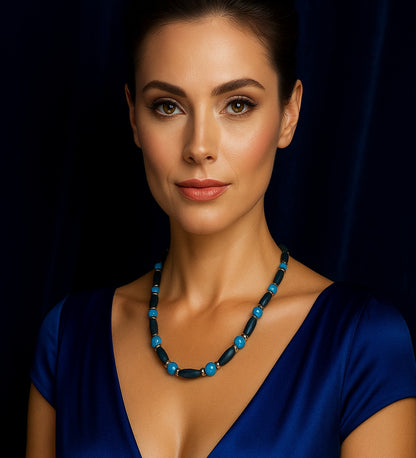 Blue Agate Wooden Communication and Evil Eye Protection Necklace