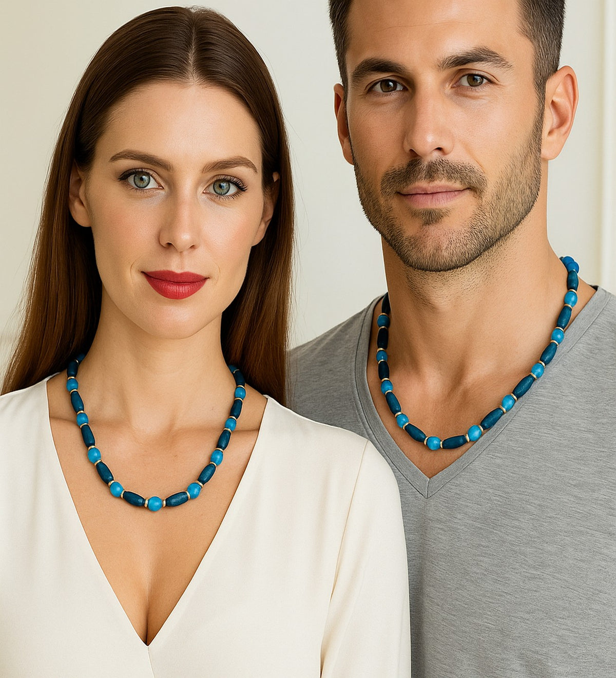 Blue Agate Wooden Communication and Evil Eye Protection Necklace