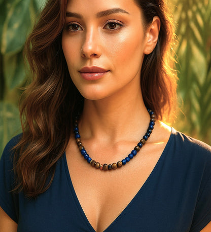 Onyx Tiger's Eye Jade Power, Courage, and Serenity Necklace and Bracelet Set