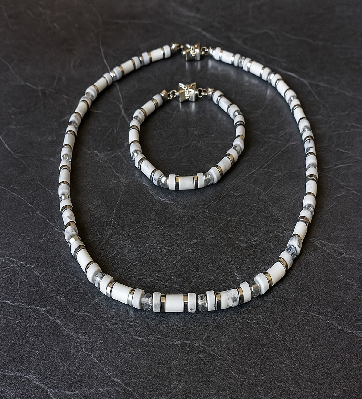 Howlite Natural Stone Necklace & Bracelet Set – Peace and Calm