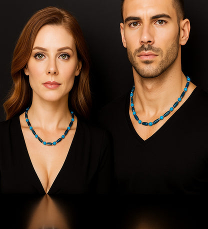 Blue Agate Wooden Communication and Evil Eye Protection Necklace