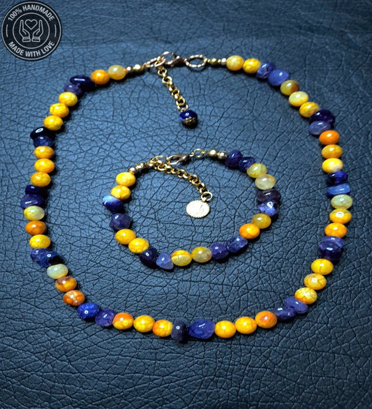 Sarı Ve Mor Akik Motivasyon Arttırıcı Kolye Bileklik Seti