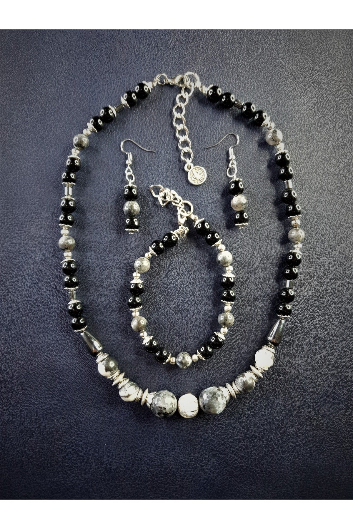 Oniks Jasper Güç Koruma Denge İçin Kolye Bileklik Seti