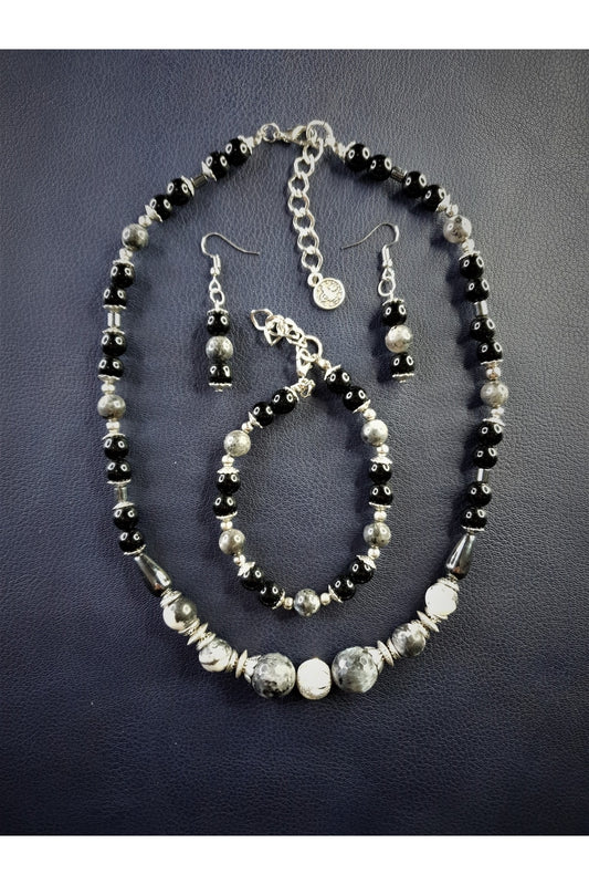 Oniks Jasper Güç Koruma Denge İçin Kolye Bileklik Seti