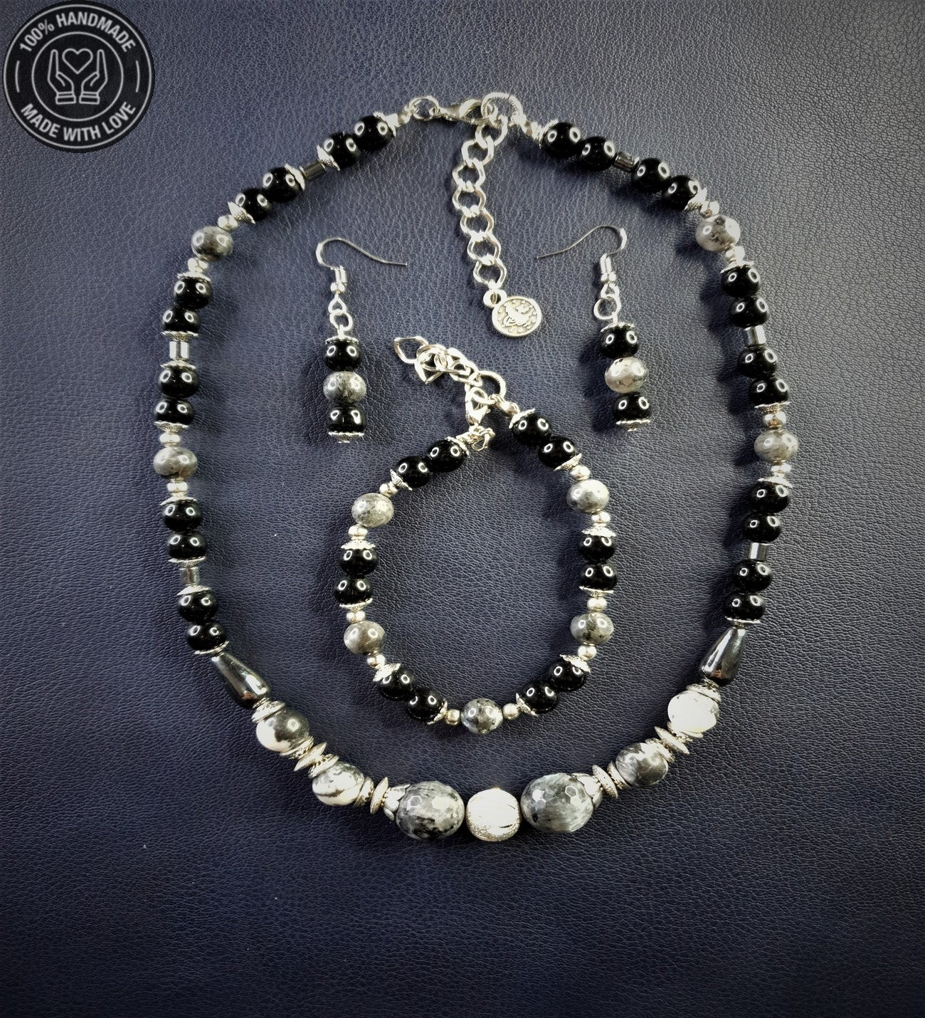 Oniks Jasper Güç Koruma Denge İçin Kolye Bileklik Seti