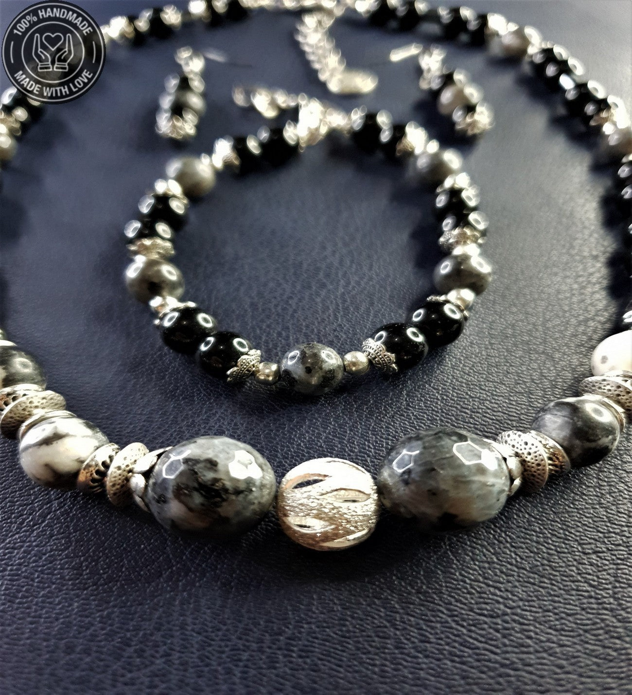 Oniks Jasper Güç Koruma Denge İçin Kolye Bileklik Seti